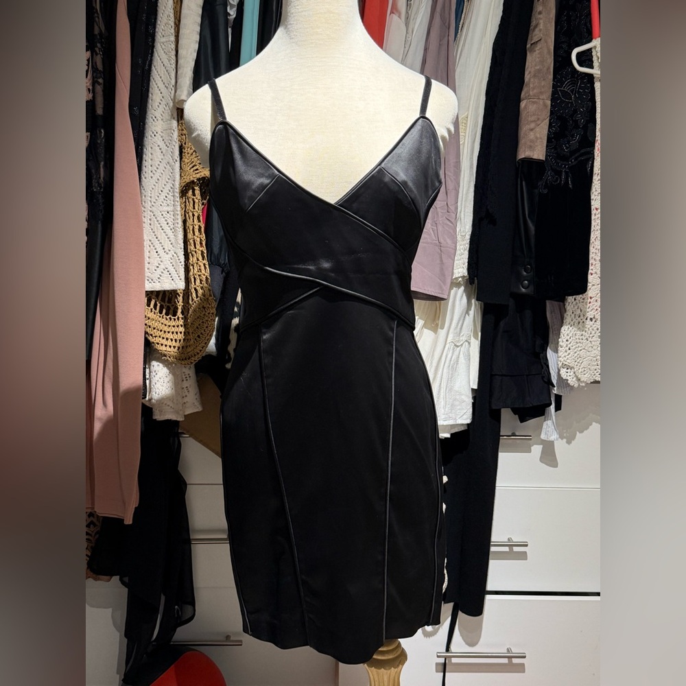 BEBE Elegant Black Satin Dress